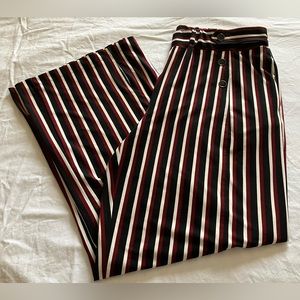 ROBERT LOUIS Stretch Pull On Palazzo Pants Size XL Maroon Black & White Stripes